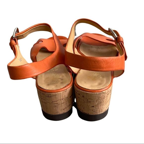 PARLANTI Italy Orange Tan Leather Platform Wedge Cork Sandals 8.5 - Picture 6 of 11